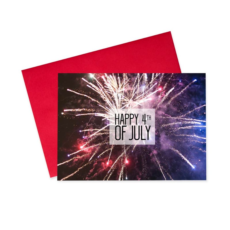 Independence Day Cards for Family Business Fireworks at Night Happy 4th of July Bulk Greeting Card Set Pack of 25 with Red Envelopes 5x7 inch A7 Office Work Employees Clients JF1801