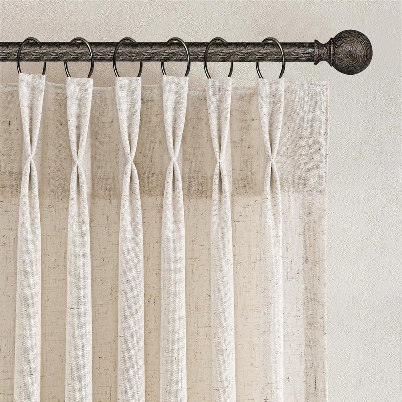 Joywell Cream Beige Pinch Pleated Linen Curtains 84 Inch Length 2 Panels for Living Room Bedroom Semi Sheer Pleat Drapes with Hooks Neutral Farmhouse Light Filtering Privacy Window Curtain 84 Inches Long - Image 1