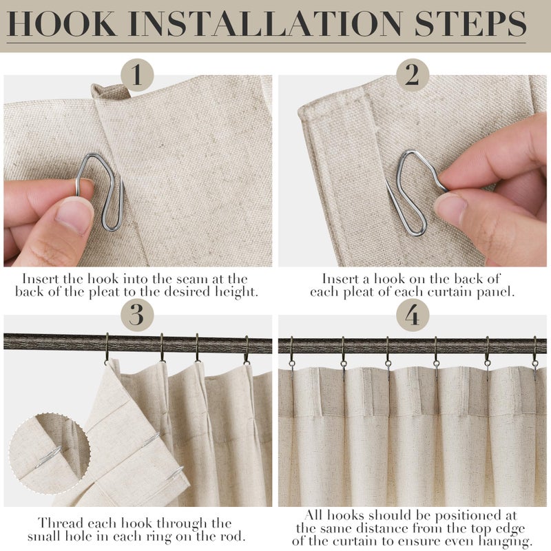 Joywell Cream Beige Pinch Pleated Linen Curtains 84 Inch Length 2 Panels for Living Room Bedroom Semi Sheer Pleat Drapes with Hooks Neutral Farmhouse Light Filtering Privacy Window Curtain 84 Inches Long - Image 4