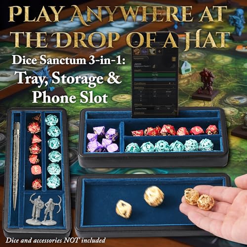 Soar Forge Sanctum Dice Box Premium Case Dice Tray for DND PhonePen Slot Magnetic Lid and Storage for your Sets Minis and More FeltLined Vault Holder for DD and RPG Blue - Image 5