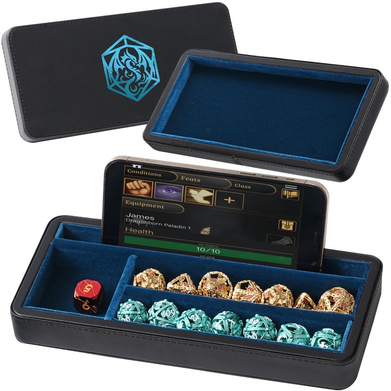 Soar Forge Sanctum Dice Box Premium Case Dice Tray for DND PhonePen Slot Magnetic Lid and Storage for your Sets Minis and More FeltLined Vault Holder for DD and RPG Blue - Image 2