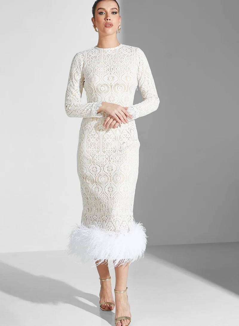 Threadz by Ajooni Feather Hem Broidered Dress