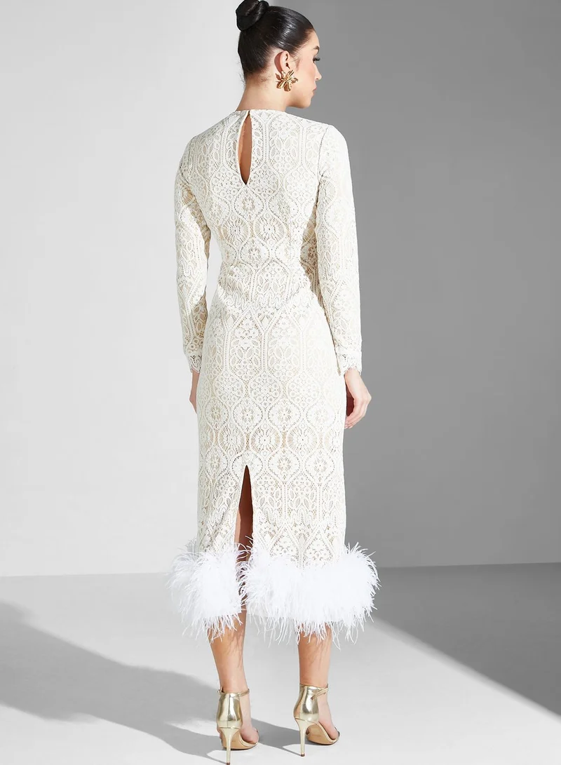 Threadz by Ajooni Feather Hem Broidered Dress