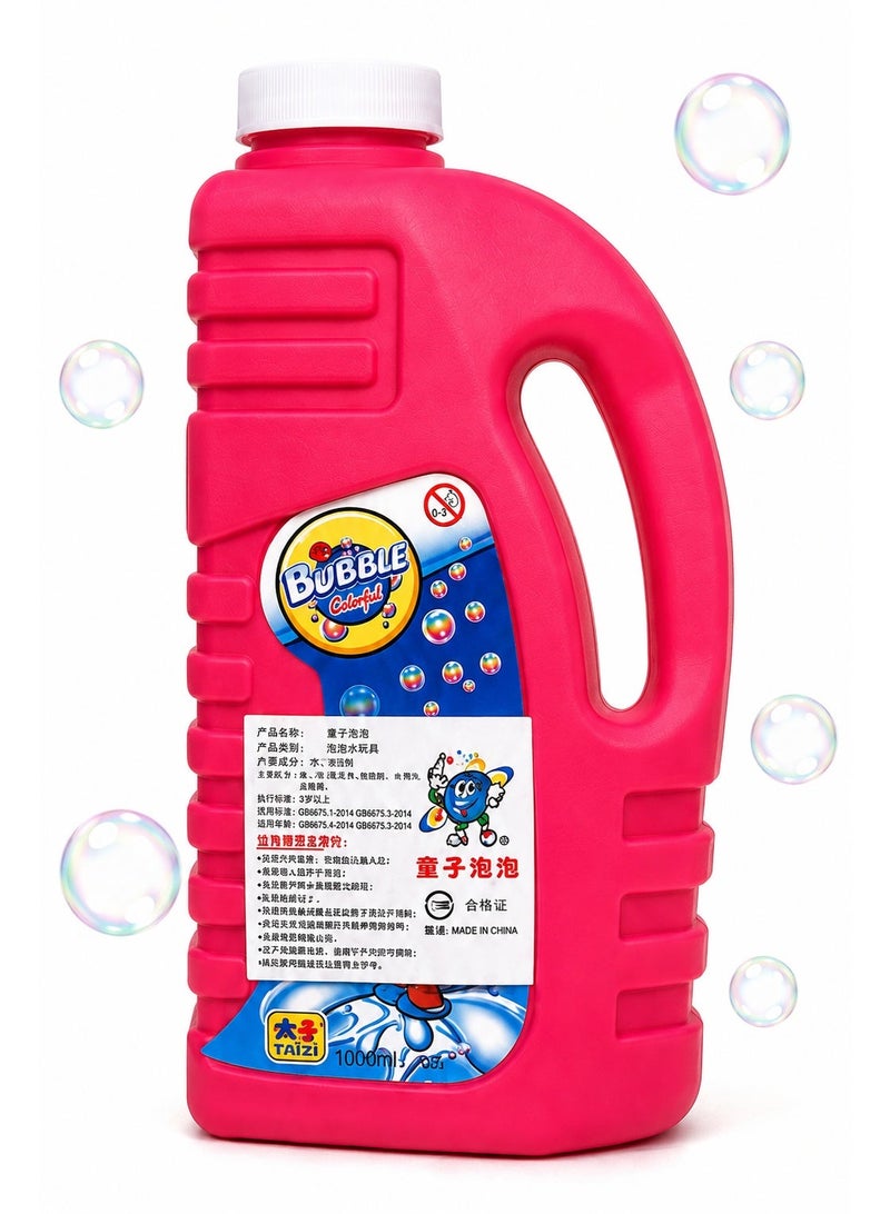Bubble Refill Liquid 1000ml Pink Bottle – Large Capacity Bubble Solution Refill with Easy-Grip Handle, Secure Screw Cap for Bubble Wands, Bubble Toys, Outdoor Play & Party Fun - Image 1