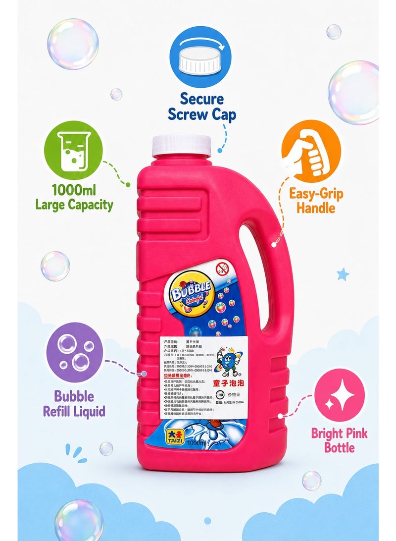 Bubble Refill Liquid 1000ml Pink Bottle – Large Capacity Bubble Solution Refill with Easy-Grip Handle, Secure Screw Cap for Bubble Wands, Bubble Toys, Outdoor Play & Party Fun - Image 2