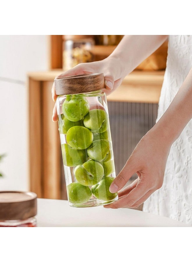 Femora Femora Borosilicate Glass Jar With Wooden Lid| Glass Jars For Kitchen| Kitchen Storage Jars| 1 Year Warranty| Fancy Jars for Gifting, Snacks, Spice, Cookies, Dry Food, Pickles|750ml| Set Of 1 - Image 2