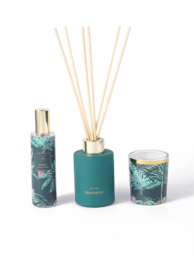 Generic - 3 في 1 شموع معطرة خالية من الكحول ومجموعة ناشرة أعواد القصب (أخضر) - Image 1
