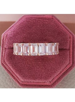 Luxury Full Diamond Zirconia Ring for Women Unique Style Copper Material Geometric Design Fashionable Accessory R4619 rose gold
