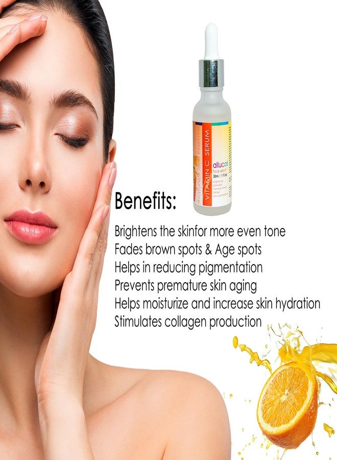 Allucos Vitamin C Serum - Reduces Dark Spots, Fine Lines | Glow Skin & Brightening | Reduces Pore & Fine Lines | Formula with Hydrates - 30 ML (Pack Of 1) - Image 4
