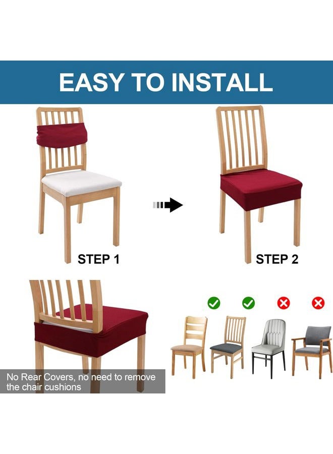 Smiry Waterproof Seat Covers for Dining Room Chairs Set of 2, Stretch Jacquard Removable Washable Chair Seat Slipcovers Protector, No Rear Covers, Wine Red - Image 5