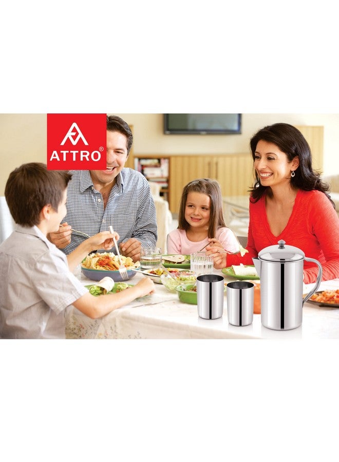 Attro Stainless Steel Jug Set with 2 Glass with Lid, Look Perfect on Dinning Table 1500 ml - Silver - Image 5