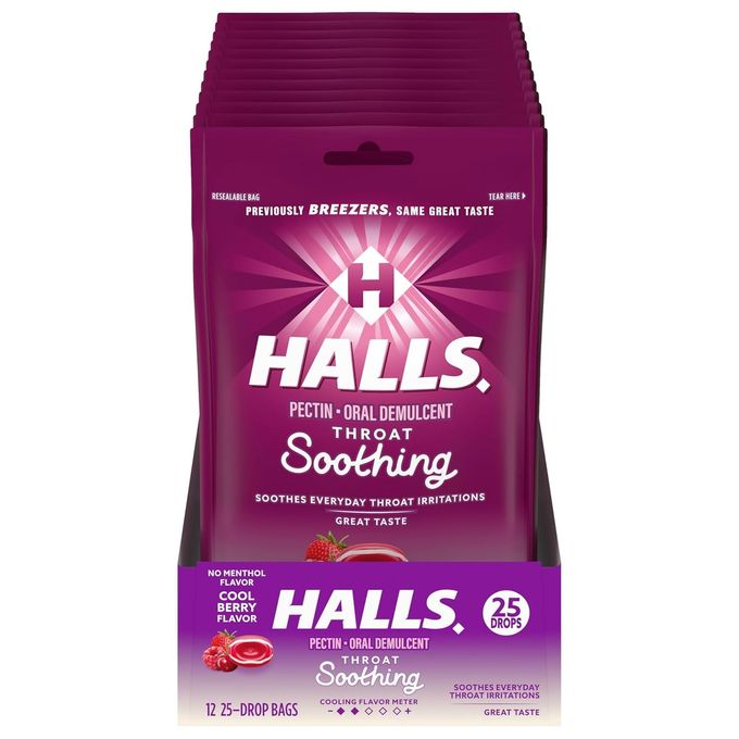 Halls Throat Soothing (Previously HALLS Breezers) Cool Berry Throat Drops, 12 Bags of 25 Drops (300 Total Drops) - Image 5