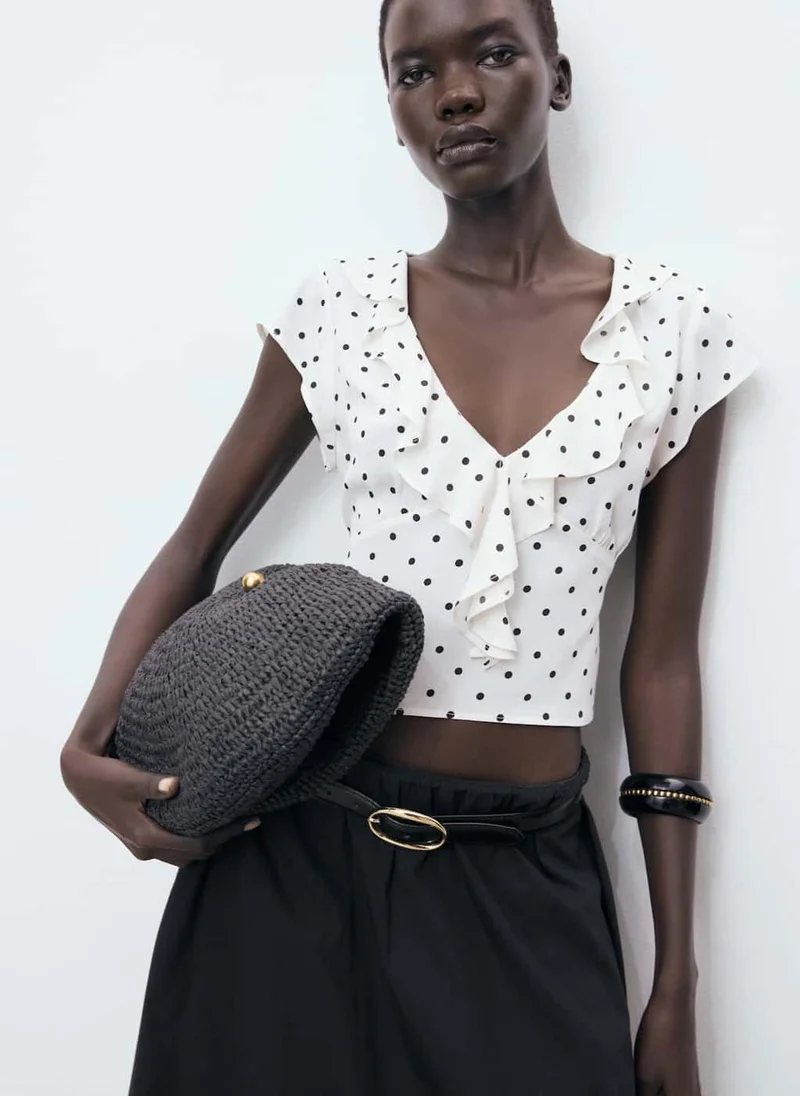 MANGO Polka-Dot Blouse With Ruffles