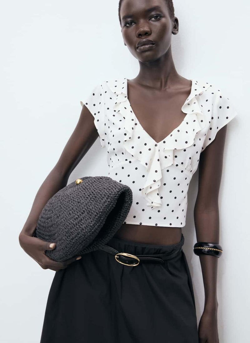 MANGO Polka-Dot Blouse With Ruffles  - Image 1