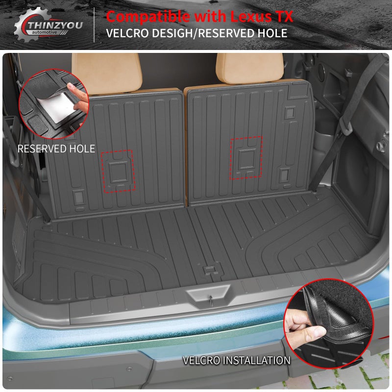 Thinzyou Trunk Mat Compatible with 2024 2025 2026 Lexus TX350 TX500h TX550h+ 6&7 Seats Cargo Mat Cargo Liner Trunk Liner Back Seat Protector All Weather TX Accessories (Trunk Mat with Backrest Mat) - Image 3