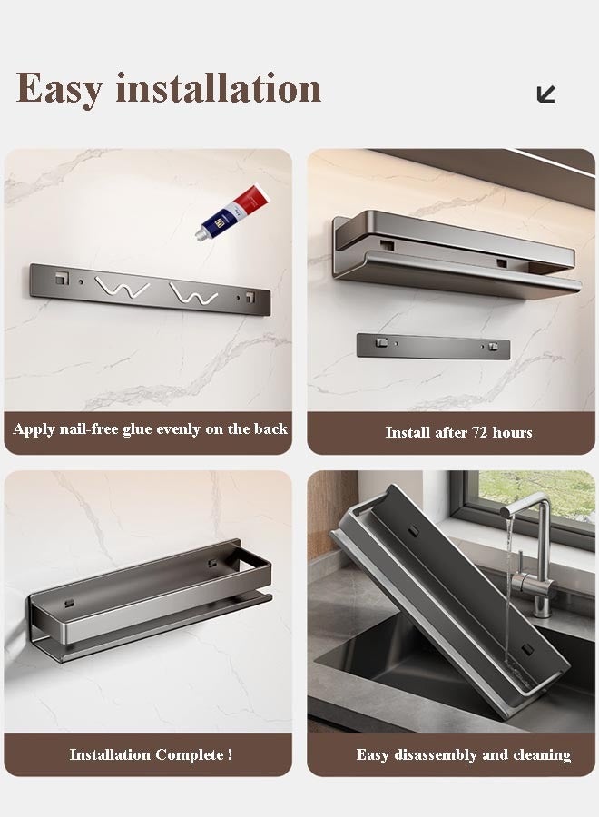 New Adhesive Wall-Mounted Seasoning Rack for Kitchen, No Punching , Required Stainless Steel Storage Shelves Wall Spice Jar Storage Rack, Kitchen Shelves For Kitchen And Bathroom 50cm Grey - Image 3