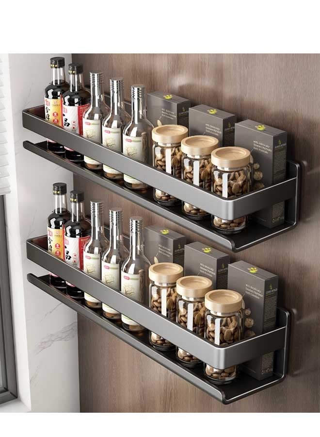 New Adhesive Wall-Mounted Seasoning Rack for Kitchen, No Punching , Required Stainless Steel Storage Shelves Wall Spice Jar Storage Rack, Kitchen Shelves For Kitchen And Bathroom 50cm Grey - Image 4