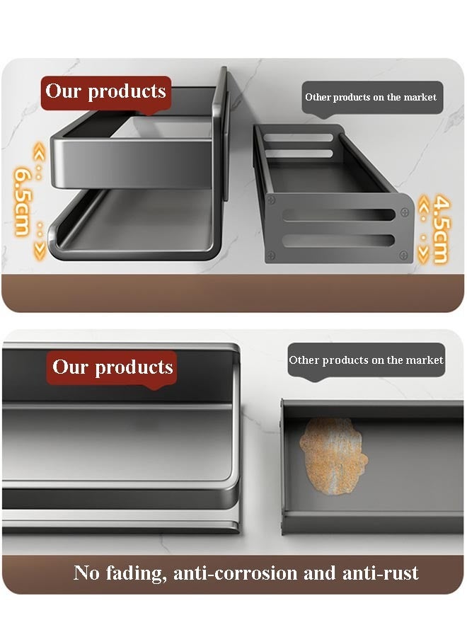 New Adhesive Wall-Mounted Seasoning Rack for Kitchen, No Punching , Required Stainless Steel Storage Shelves Wall Spice Jar Storage Rack, Kitchen Shelves For Kitchen And Bathroom 50cm Grey - Image 2