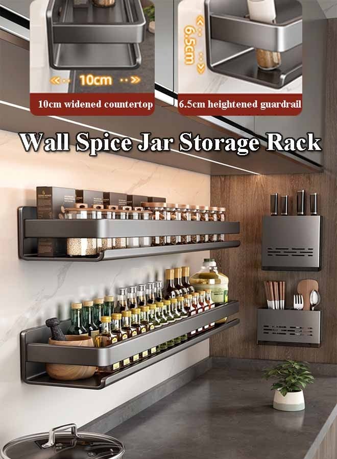 New Adhesive Wall-Mounted Seasoning Rack for Kitchen, No Punching , Required Stainless Steel Storage Shelves Wall Spice Jar Storage Rack, Kitchen Shelves For Kitchen And Bathroom 50cm Grey - Image 1