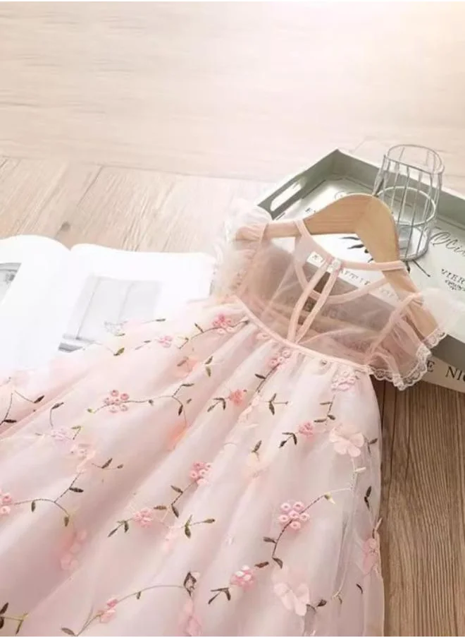 YUNIQEE Peach Fit & Flare Square Neck Floral Dress