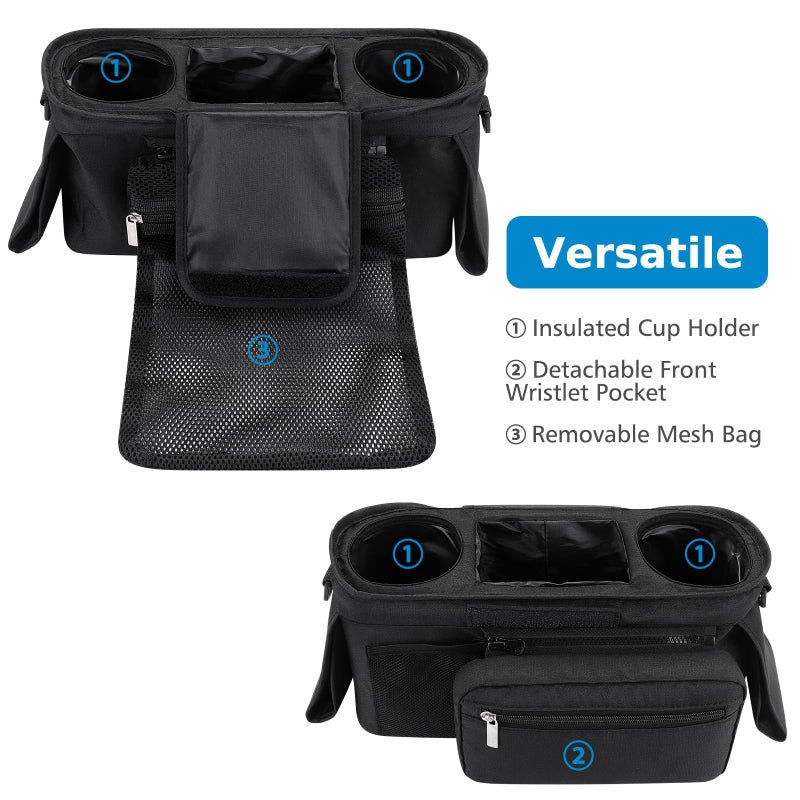 Accmor Universal Stroller Organizer with Insulated Cup Holder Detachable Phone Bag and Shoulder Strap,Stroller Bag Caddy Organizer Fits for Uppababy, Baby Jogger, Britax Strollers - Image 5