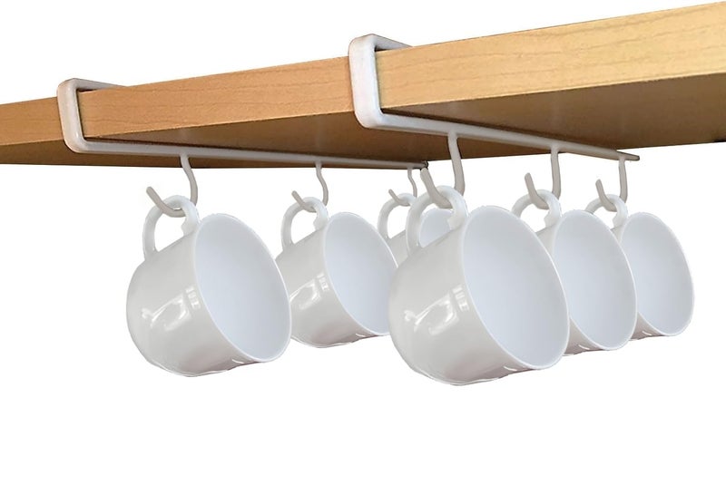 Better Houseware Coffee Mug Holder  Under-Shelf Mug Rack with 6 Hooks  Cup Organizer for Kitchen Cabinets  Set of 2  White - Image 1