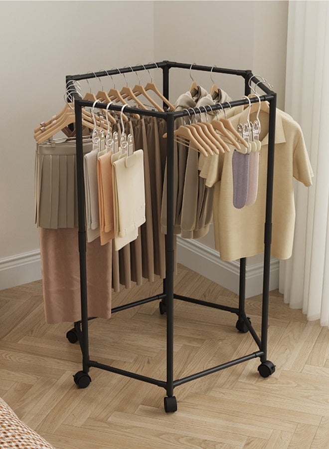 Heavy-Duty 360° Rotating Clothes Drying Rack, Hexagonal Laundry Drying Stand with Wheels, Foldable Garment Organizer for Home, Patio, Balcony 120*74.5*35cm(Black) - Image 1