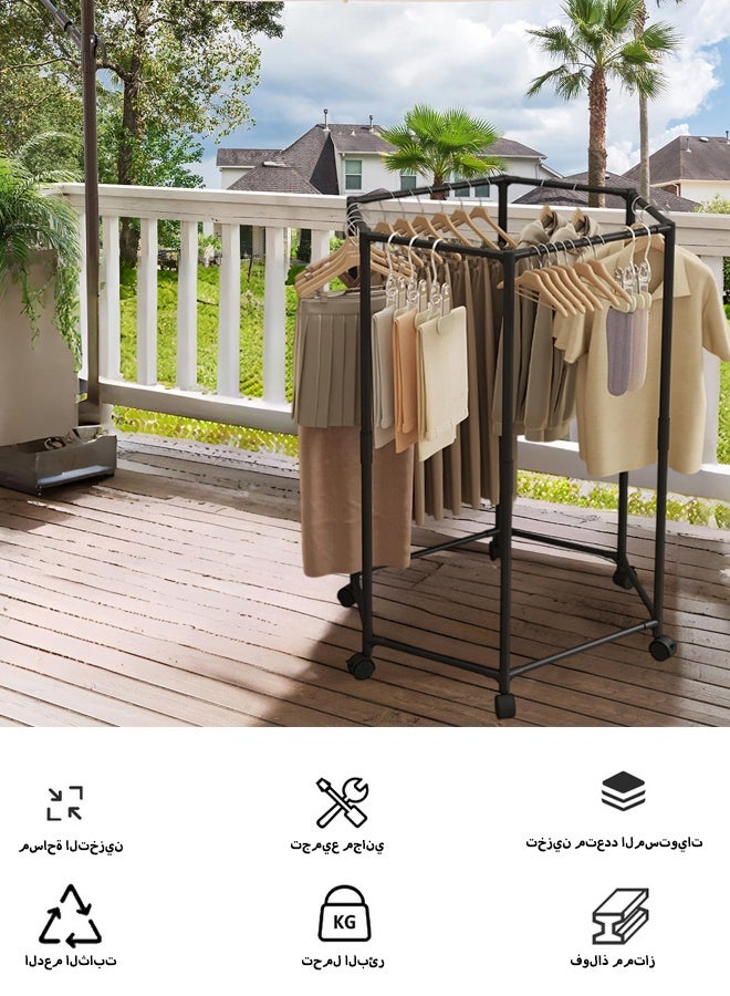 Heavy-Duty 360° Rotating Clothes Drying Rack, Hexagonal Laundry Drying Stand with Wheels, Foldable Garment Organizer for Home, Patio, Balcony 120*74.5*35cm(Black) - Image 3