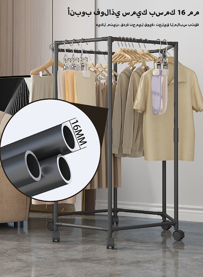 Heavy-Duty 360° Rotating Clothes Drying Rack, Hexagonal Laundry Drying Stand with Wheels, Foldable Garment Organizer for Home, Patio, Balcony 120*74.5*35cm(Black) - Image 5