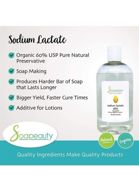 Sodium Lactate for Soap Making & Lotions | 60% USP Pure Natural Preservative | Harder Bar of Soap, Bigger Yield, Faster Cure Time, Provides Moisture | 32 oz