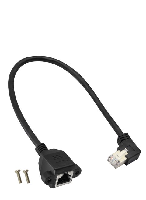 90 Degree Cat 6 Ethernet Cable, Right Bend Angle RJ45 Male to Female Shielded Ethernet Network Connector, Screw Panel Mount Extension Cable for Router, Modem (30cm/1ft-Right)