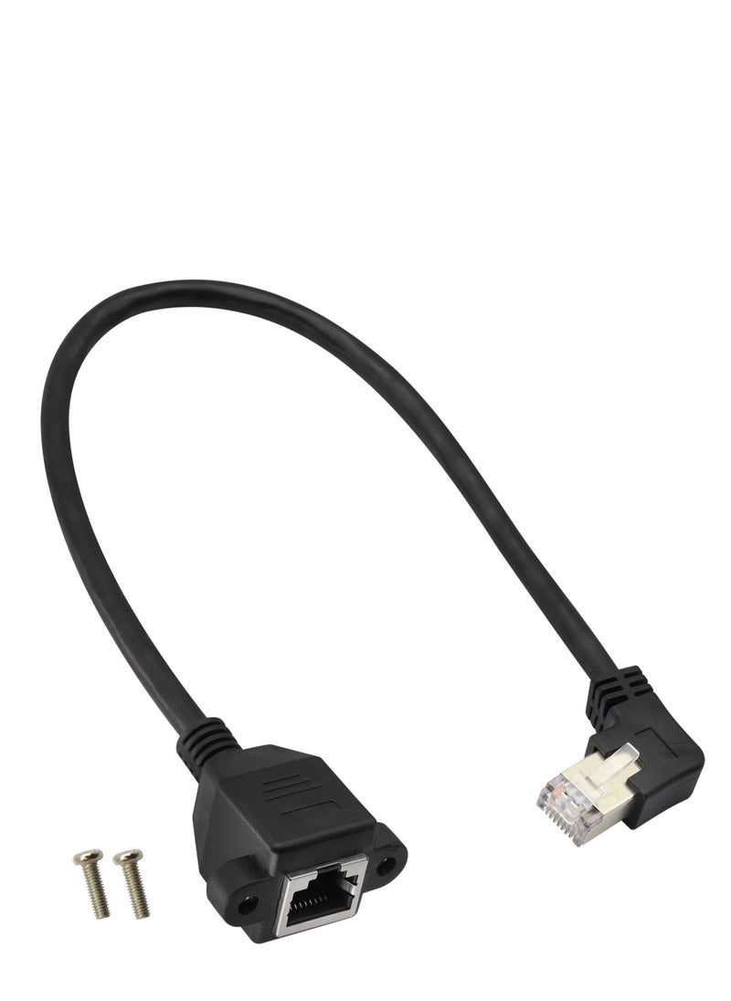 Generic 90 Degree Cat 6 Ethernet Cable, Right Bend Angle RJ45 Male to Female Shielded Ethernet Network Connector, Screw Panel Mount Extension Cable for Router, Modem (30cm/1ft-Right)  - Image 1