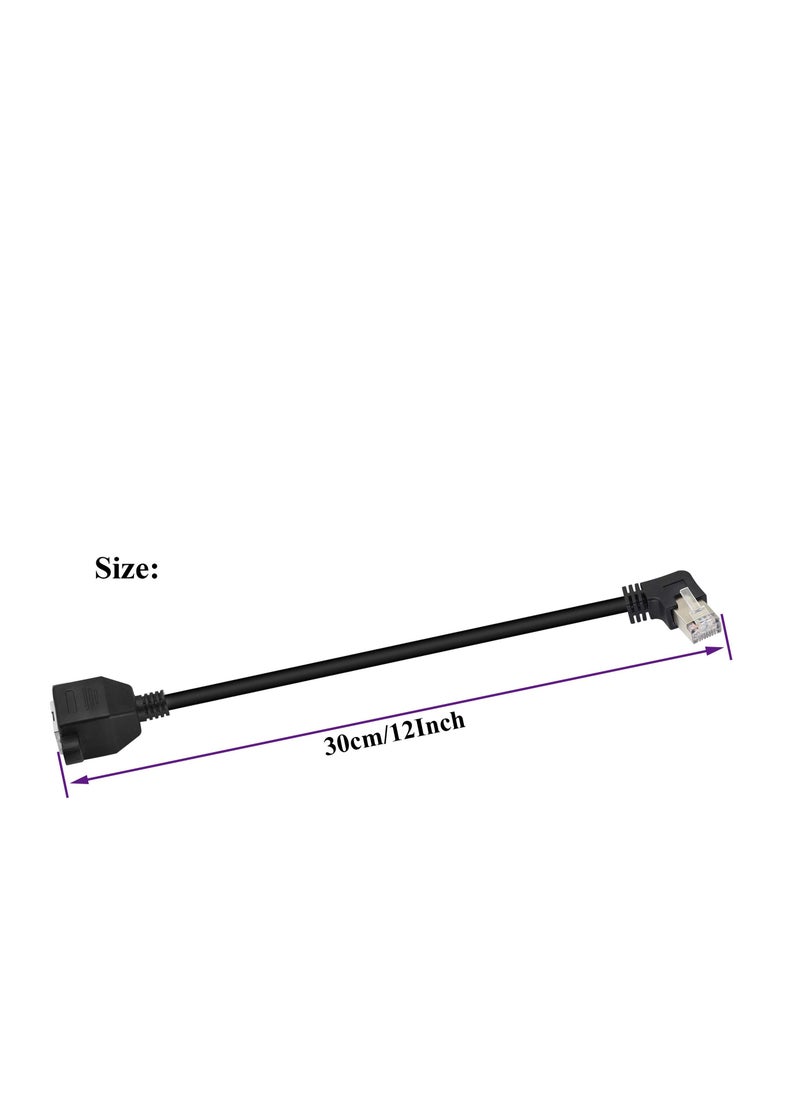 90 Degree Cat 6 Ethernet Cable, Right Bend Angle RJ45 Male to Female Shielded Ethernet Network Connector, Screw Panel Mount Extension Cable for Router, Modem (30cm/1ft-Right)