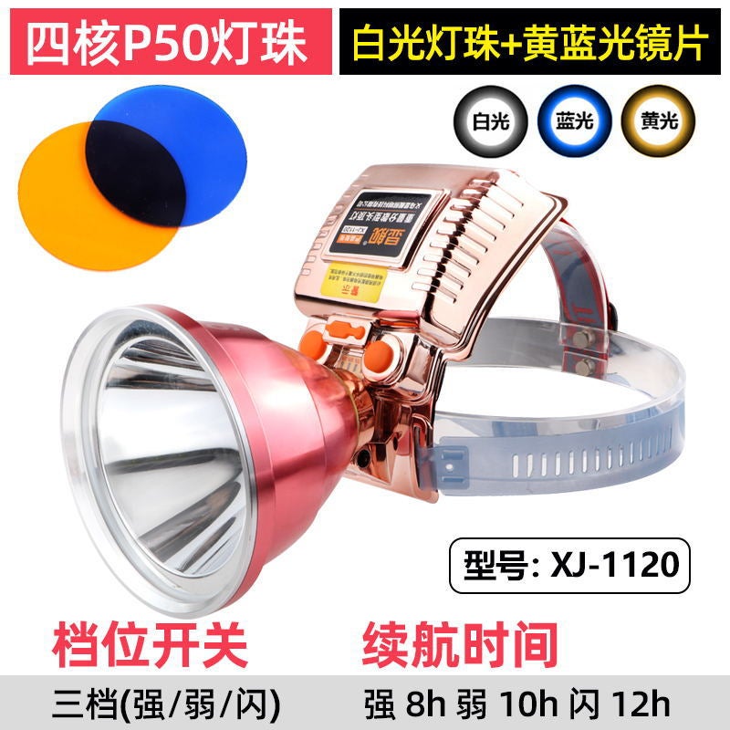2024 High-Power LED Headlamp for Night Fishing 1120 three light source gravity balance type P50 lamp beads 1120 three light source gravity balance type P50 lamp beads