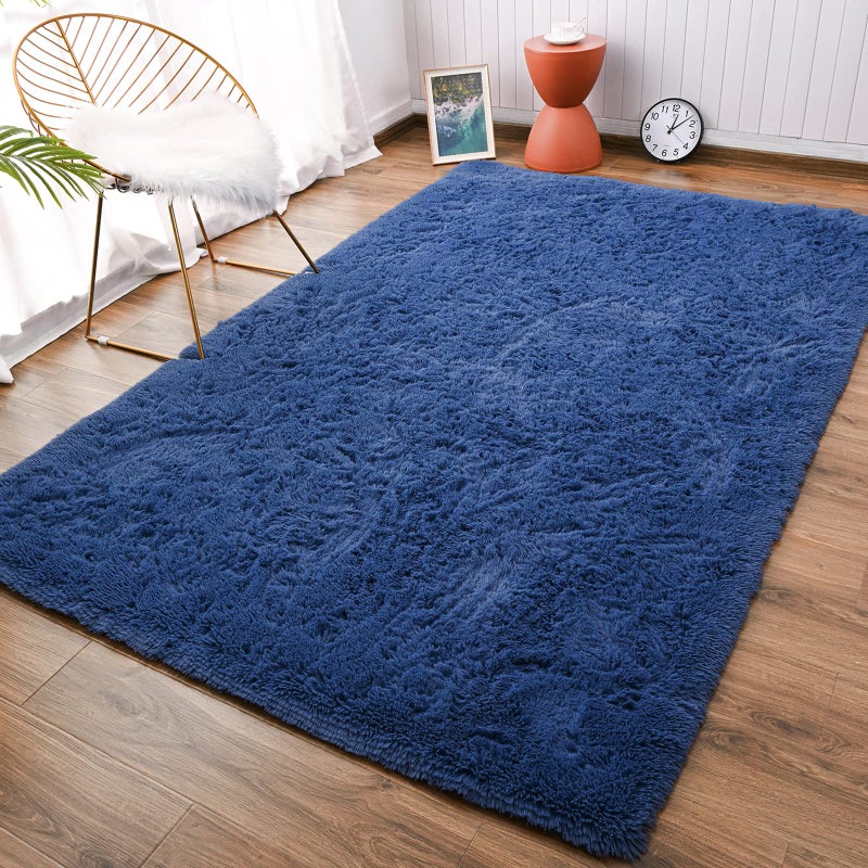 سجاد أنديكور الناعم والف fluffy لغرفة النوم 4 × 6 قدم سجادة داخلية شاجي فخمة للأطفال الأولاد والبنات والرضع وسكن الجامعات وغرفة المعيشة وديكور المنزل سجادة أرضية لون أزرق فاتح