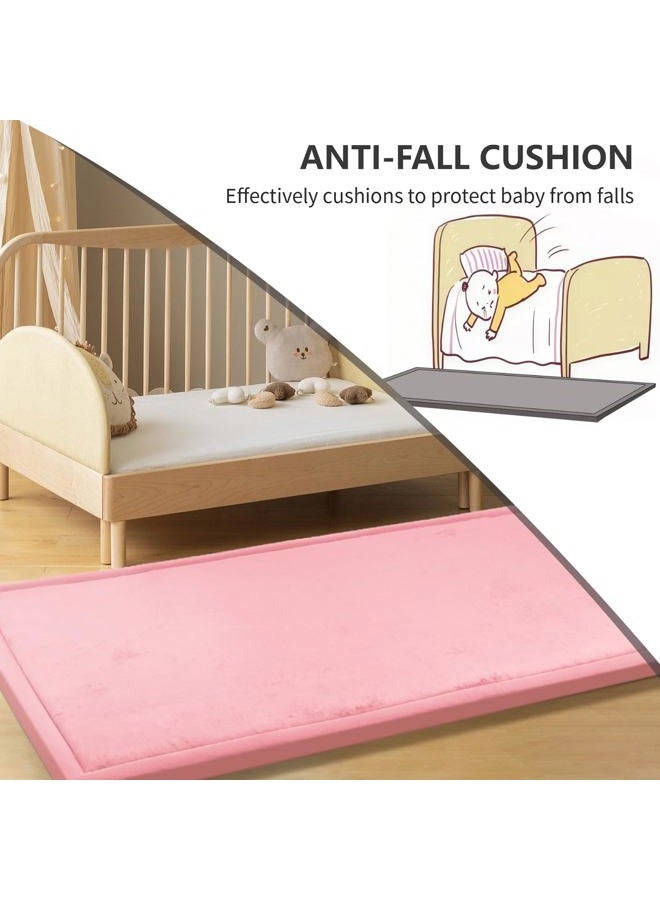 Huloo Sleep Play Mat for Babies Toddlers,1.3" Thick Elasti-Foam Anti-Fall Cushion Mat for kids Room,28×72 Bedroom Bedside Rugs,Water-Repellent Soft Coral Velvet,Non-Slip(Pink) - Image 3