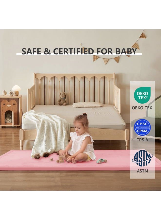 Huloo Sleep Play Mat for Babies Toddlers,1.3" Thick Elasti-Foam Anti-Fall Cushion Mat for kids Room,28×72 Bedroom Bedside Rugs,Water-Repellent Soft Coral Velvet,Non-Slip(Pink) - Image 5