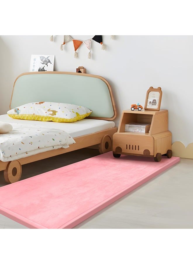 Huloo Sleep Play Mat for Babies Toddlers,1.3" Thick Elasti-Foam Anti-Fall Cushion Mat for kids Room,28×72 Bedroom Bedside Rugs,Water-Repellent Soft Coral Velvet,Non-Slip(Pink) - Image 1