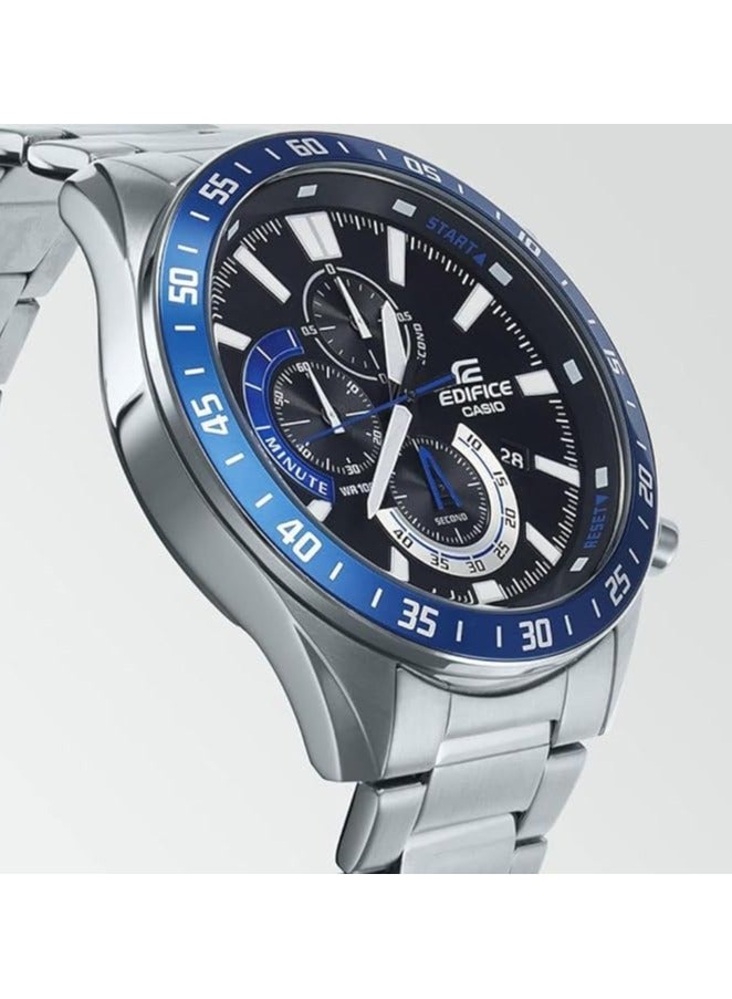 كاسيو ساعة كاسيو ايديفيس للرجال - EFV-620D-1A2VUDF مينا سوداء، سوار فضي - Image 2