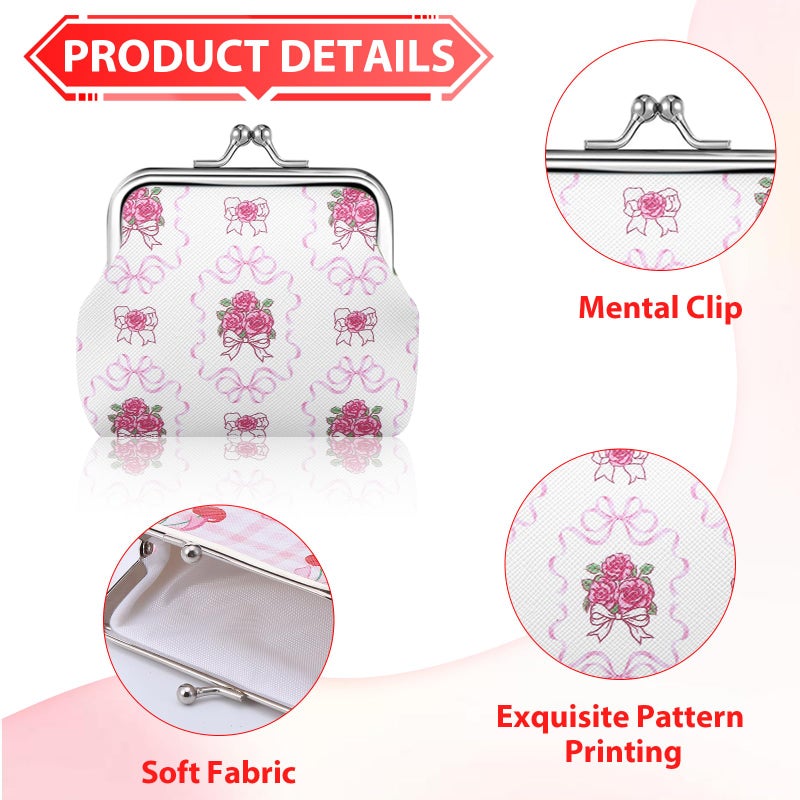 PIAOPIAONIU 9 Pcs Pink Bow Coin Purse Bulk for Women Mini Kiss Lock Change Purses Inspirational Vintage Cute Travel Pouches Wallet Bag for Ladies Mother Teacher Colleague Gifts - Image 3