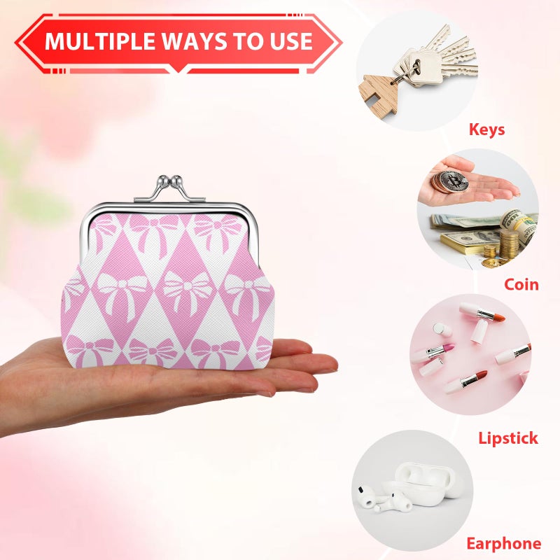 PIAOPIAONIU 9 Pcs Pink Bow Coin Purse Bulk for Women Mini Kiss Lock Change Purses Inspirational Vintage Cute Travel Pouches Wallet Bag for Ladies Mother Teacher Colleague Gifts - Image 5