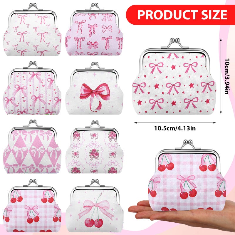 PIAOPIAONIU 9 Pcs Pink Bow Coin Purse Bulk for Women Mini Kiss Lock Change Purses Inspirational Vintage Cute Travel Pouches Wallet Bag for Ladies Mother Teacher Colleague Gifts - Image 2
