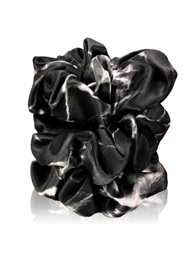 Celestial Silk Mulberry Silk Scrunchies for Hair (Black Marble) - Image 1