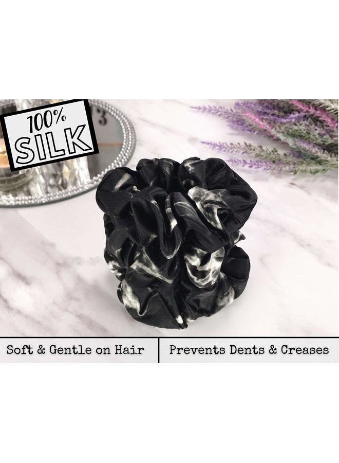 Celestial Silk Mulberry Silk Scrunchies for Hair (Black Marble) - Image 3