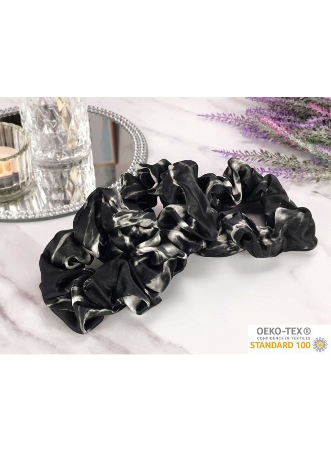 Celestial Silk Mulberry Silk Scrunchies for Hair (Black Marble) - Image 4