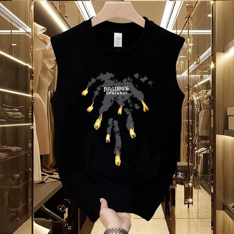 Summer 2024 Mens Loose Printed Vest white