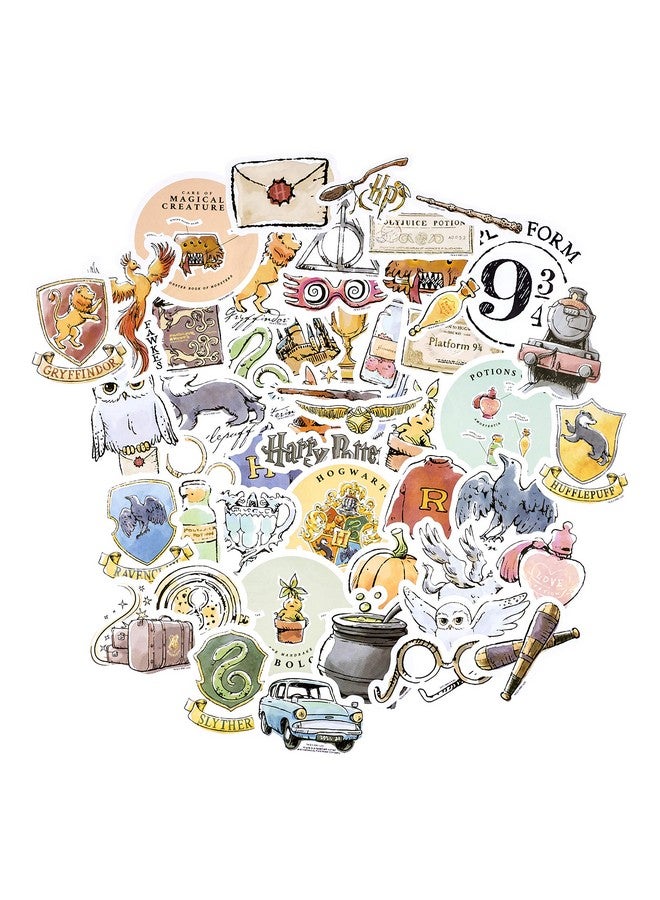 Conquest Journals Harry Potter Watercolor Vinyl Stickers, Set of Unique Sticker Decals, 5 Holograms, Waterproof, UV & Scratch Resistant, Great for Gadgets, Officially Licensed (White Vinyl, 60-Pack) - Image 1
