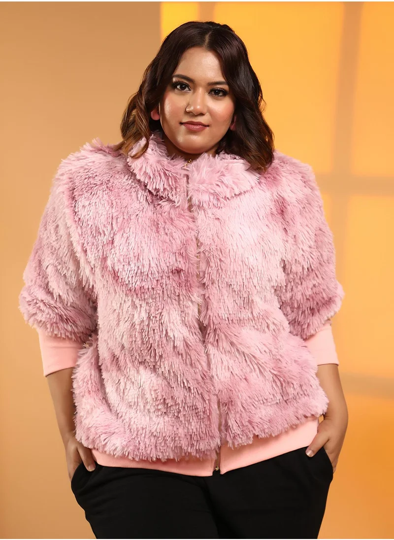 انستافاب بلس Women's Blush Pink Faded Faux Fur Jacket