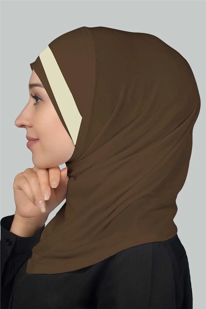 التوبة Practical Scarf Ready-made Headscarf Special Crescent Detailed Hijab - Dark Mink - Cream