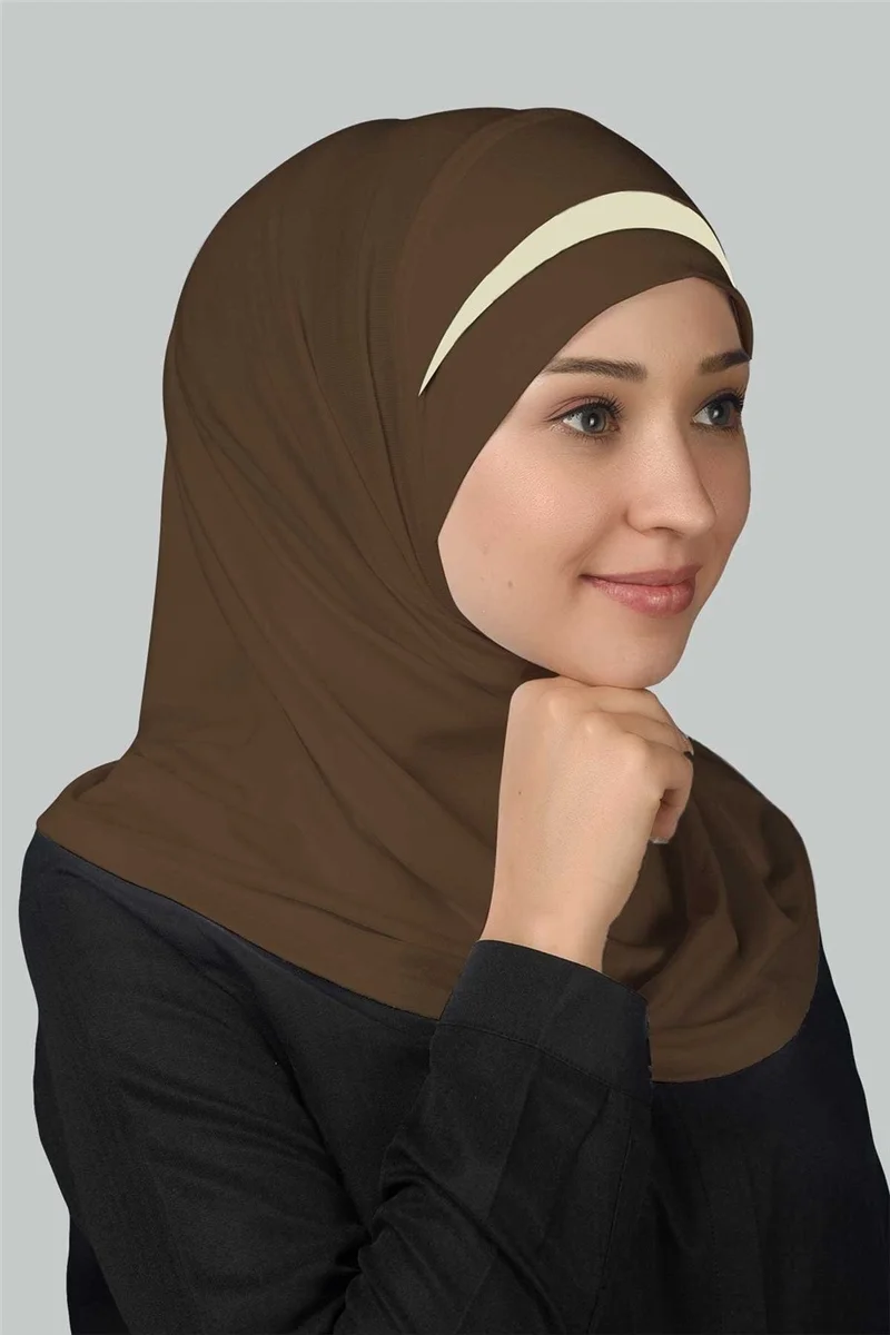 التوبة Practical Scarf Ready-made Headscarf Special Crescent Detailed Hijab - Dark Mink - Cream
